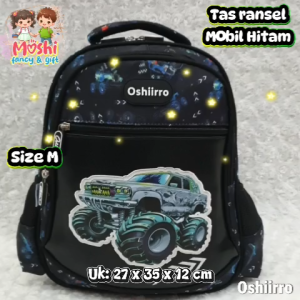 Tas Ransel Motif Mobil Hitam ukuran SD kelas 1 sampai kelas 3 / Tas Sekolah Anak Motif Black Car / Bakcpack School Boy / Tas Gendong Anak Motif Mobil