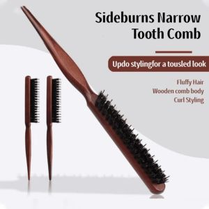 FUDESHE 3 Rows Sideburns Fluffy Hair Beating Comb Wooden Handle Durable Boar Bristle Comb Styling Tool