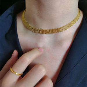 Gold Plated Hollow Mesh Choker Necklace for Women Stainless Steel Waterproof Necklaces Fashion Jewelry Gift