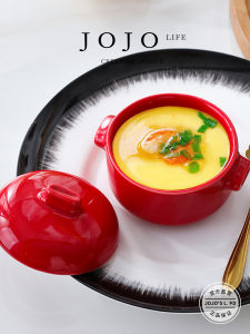 JOJOS L Ceramic Double Ear Bowl with Lid for Baking And Stew Cooking Utensil Home Use 150ml Capacity No Gift from China