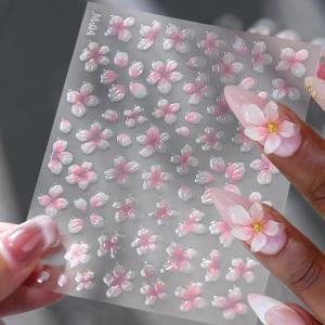 1/2Pc 5D Pink Jelly Cherry Blossom Nail Stickers Spring Floral Self-Adhesive Nails Decals Ice Transparent Sakura Manicure Slider