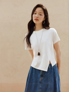 INMAN | Irregular Hem Short Sleeve White T-Shirt