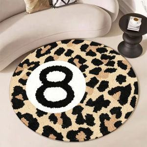 VIKAMA Round Area Rug Leopard Print Number 8 Design Non‑Slip Soft Floor Mat for Living Room Bedroom Home Decor