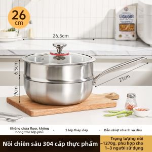 YIYIPAI | Chảo Chiên Sâu Không Dính Inox 304 Dày Cấp Thực Phẩm