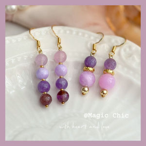 Original Design สีม่วง Night Light หยก Core Ball Shaded ต่างหูสไตล์จีนใหม่ลูกปัดหูคลิปตกแต่งหูสําหรับหญิง