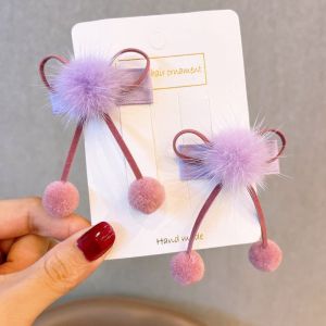 New Autumn Winter Toddler Hair Clips with Plush Ball Pendant Girls Cute Bow BB Clip 2Pcs Hairpins for Party Daily Wear W029