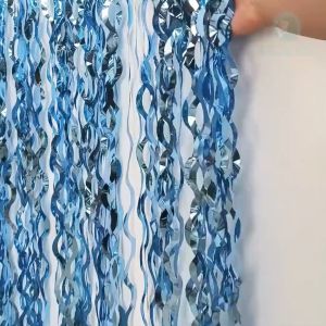 GeeParty 1x2M Wave Patterned Foil Curtain Laser Tinsel Fringe Streamer Background for Party Decor