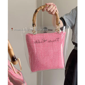 Transparent Bucket Bag Womens Crossbody Shoulder Handbag Summer New Style 2025 Bamboo Section Jelly Bag Pure Color Soft PU