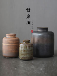 Handmade Japan Style Rustic Clay Tea Leaf Storage Jar Ceramics Pure Shadow Design Tight Seal Ceramic Decor Pottery for Home
