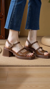 Women Double Buckle Strap Square Open Toe Chunky Platform Block Heel Sandals Casual Summer Ladies Footwear Local Ship