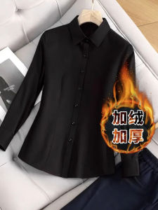 เสื้อเชิ้ตแขนยาวสีดำสำหรับผู้หญิง ฤดูใบไม้ร่วง/ฤดูหนาว เสื้อเชิ้ตสีขาวระดับไฮเอนด์สำหรับใส่ทำงาน ทรงหลวม ปกโปโล เสื้อเชิ้ตผู้หญิง