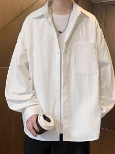 White Long Sleeves Shirt Mens Fall plus Size Loose Japanese Style Jacket Spring and Autumn Stylish Classy Boyfriend Style Shirt