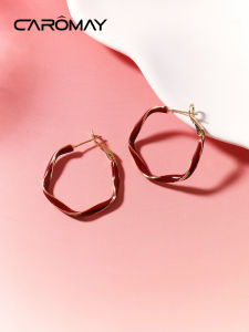 Caromay Red Twist Hoop Earrings Womens Fashion Jewelry Elegant Personality New Years Gift Alloy Geometric Pattern Ear Cuffs