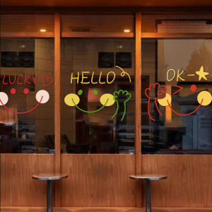 Static Cling Smile Face Stickers for Shop Window Glass Decor Cute Cartoon Design Easy to Apply PVC Material Home Decoration