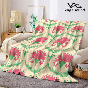 BILIBILI | pink carnation damask Flannel Blanket Warm Soft Halloween Christmas Decorative Couch Warm Cozy All-Season Gift