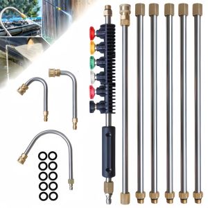 A Set 10 Pcs High Pressure Wash Extension Wands Interconnectable Rods Curved With 6 Nozzles Roof Gutter Clean Kits