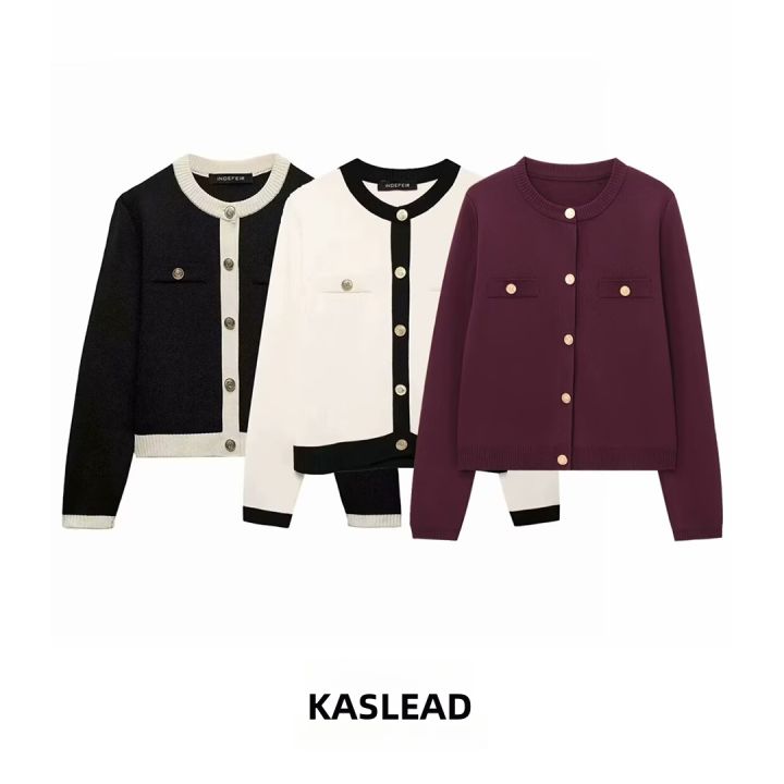 KASLEAD New Style Women's Fashion Simple Gold Button Knitted Jacket ...