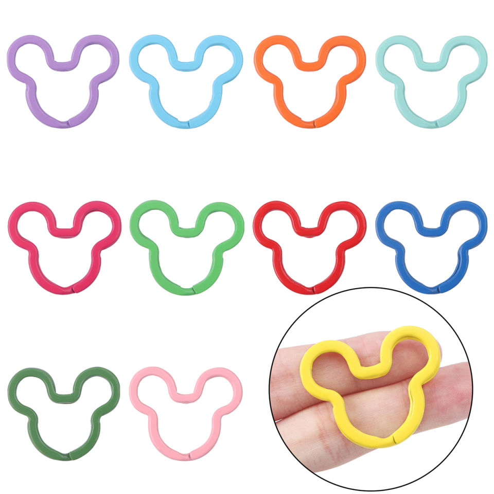 2/5Pcs/lot 33x34mm Colorful Mickey Key Ring Mouse Shape Metal Key Rings Split Rings for DIY Jewelry Making Handmade Cute Keychain Accessories