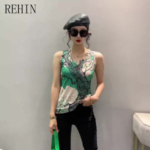 ฉีดฟ้าอยู่ระหว่างเสื้อฤดูร้อนแฟชั่น เสื้อยืดเสื้อกั๊กถักแขนกุดผู้หญิงรูปแบบ S-3XL ขนาดใหญ่ รูปแบบการพิมพ์ที่ไม่ซ้ำใคร ร่วมพร้อม ผู้มีผ้าระบายอากาศ