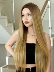 European and American wigs extra long straight hair natural blonde gradient wig