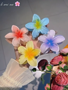 Jepit Rambut JUMBO Wanita Motif Bunga Kamboja Gaya Liburan di Tepi Pantai Aksesori Rambut Akrilik