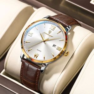 POEDAGAR Luxury Business Man Wristwatch Luminous Waterproof Date Leather Mens Watch Fashion Quartz Watches For Men Reloj Hombre