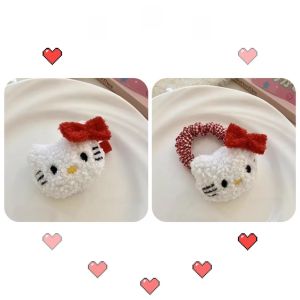 Cute Sweet Hello Kitty Hair Clip And Elastic Band Set for Women Fresh out Fashion Hair Accessories Side Clip Hair Decorations