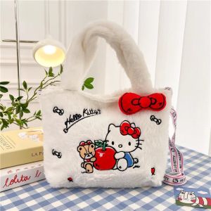 กระเป๋าถือผ้ากำมะหยี่ Hello Kitty ลายการ์ตูนสุดน่ารัก กระเป๋าใส่อาหารสำหรับเดินทางในชีวิตประจำวัน กระเป๋าถือแบบลำลอง สีสันสดใส
