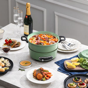 【Free Combination】【Morphy Richards摩飞鸳鸯锅】Multifunctional Electric Hot Pot MR9087 Household Split Type Two-Flavor Hot Pot 3L Shabu Roast Braised Stir-Fry Electric Cooking Pot Light Food Steak Pan Meatball Pan