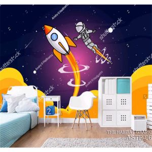 WALLPAPER KAMAR ANAK LAKI-LAKI CUSTOM 3D - Wallpaper dinding termurah astronot - wallpaper astronot