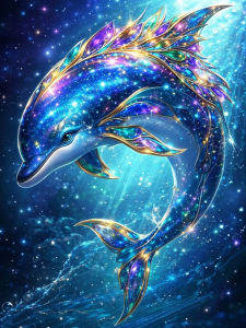 Huacan Full Diamond PaintingStarry Sky Crystal Dolphin Diamond Embroidery Animal Landscape Complete Kit Home Decoration
