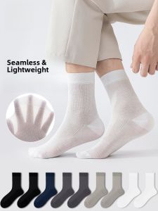 miiow | White Sports Socks For Men Breathable Thin Mesh Antibacterial Anti Odor Cool Feeling Summer Mid Calf Length Anti Pilling