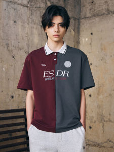 ENshadower Vintage Sports Color Block Polo Shirt Loose Casual Short Sleeve T-Shirt Mens Fashion Summer Cotton Nylon Blend