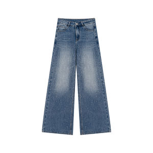 High Waist Slim Design Flared Jeans with Glitter