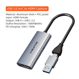 Cabletimes | CABLETIME 4K Video Capture Card with PD 100W USB/Type-C for PC Gaming Live Streaming Video Recorder Game Grabber Camera