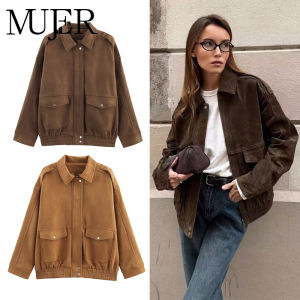 MUJER 2025 Bomber Jackets for Women Outerwears Suede Jacket Women Streetwear Holiday Women Coats Zipper New in Coats and Jackets