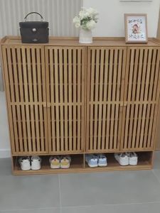 Bamboo Shoe Cabinet Outdoor 2/3/4 Door Rak Kasut Bertutup Almari Kasut Shoe Rack Cabinet Dustproof /Breathable 鞋柜