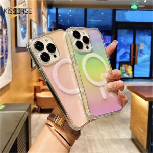 KISSCASE Gradient Phone Case for IPhone 15 14 Pro Max 13 12 11 MagSafe Wireless Charger Shockproof Cases TPU + Acrylic Phone Case
