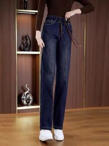 กางเกงยีนส์ทรงตรงเอวสูงสำหรับผู้หญิง กางเกงขายาวทรงหลวม ทรงเข้ารูป ทรงหลวม กางเกงยีนส์ทรงลำลอง