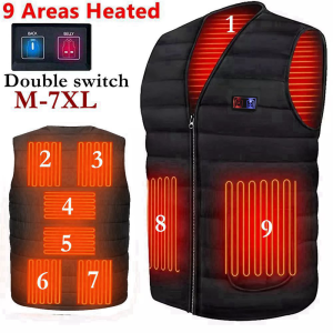 9 area Heated V neck vest Women Men Autumn winter Smart heating Cotton Vest Outdoor Flexible Thermal Winter Warm Jacket M-7XL