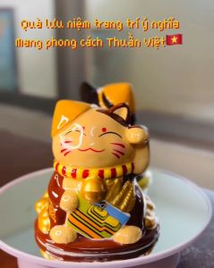 Mèo Thần Tài May Mắn Golden Bear Việt Nam Bằng Gốm Phụ Kiện Trang Trí Qùa Tặng Lưu Niệm Cao 10cm Rộng 10cm