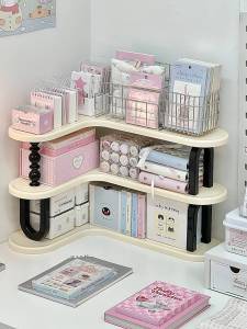 Corner Desktop Organizer Rack Office Workstation Dustproof Multi-layer Storage Shelf for Scrapbooking Books And Water Cups