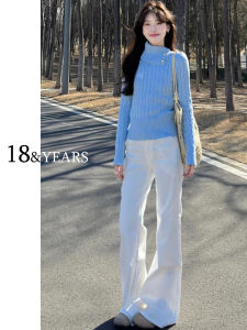 Low Waist Flared Jeans Womens Stylish Slimming Non-Mucous Micro Trumpet PantsCasual Craft Process Bootcut Denim Jeans for Ladies