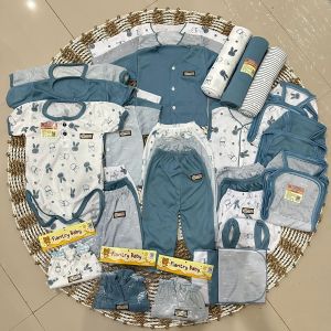 paket 48pcs perlengkapan bayi baru lahir seri biru denim SNI