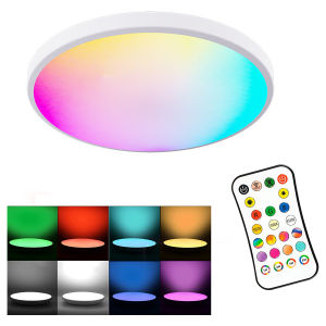 Angelila RGB 24W LED Ceiling Light with Remote Control Modern 12 Inch Round 3000-6500K 3 Colors Dimmable Surface Mounted Downlight for Kids Children Young People Living Room Bedroom Party Decor