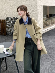 Khaki Korean Style Simple Fashion Loose Feel Coat Womens 2025 Autumn New Slimming Elegance Coat Long Sleeve Square Collar