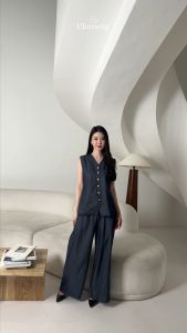 Clouwny Yuta Button Vest Atasan Wanita Formal Vest Tanpa Lengan Korean Look Premium Cotton Denim Fit to XL