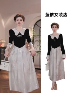 Elegant New Chinese Style Fashionable Waist-Cinching Dress Spring Autumn New Arrival Slimming Versatile Elegant National Style Womens Clothing