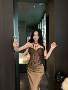 Elegant Lace Crop Top Womens Sleeveless Vest Inner Wear Fishbone Design Pure Desire Base Shirt for Autumn Winter