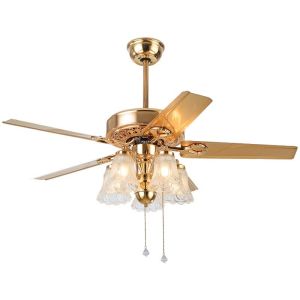 Quạt trần đènQuạt trần cánh thép 5 bóng trang trí phòng khách đẹp có remote từ xa tặng kèm bóng Led tiết kiệm điện